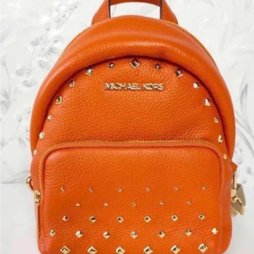 Michael Kors Orange Backpack with Gold Studs